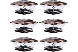 HUYIENO Solar Post Cap Lights Outdoor LED Lighting Deck Fence With Two Light Modes Warm White/Bright White Suitable for 4x4 Wooden Posts Brushed Copper 6PK