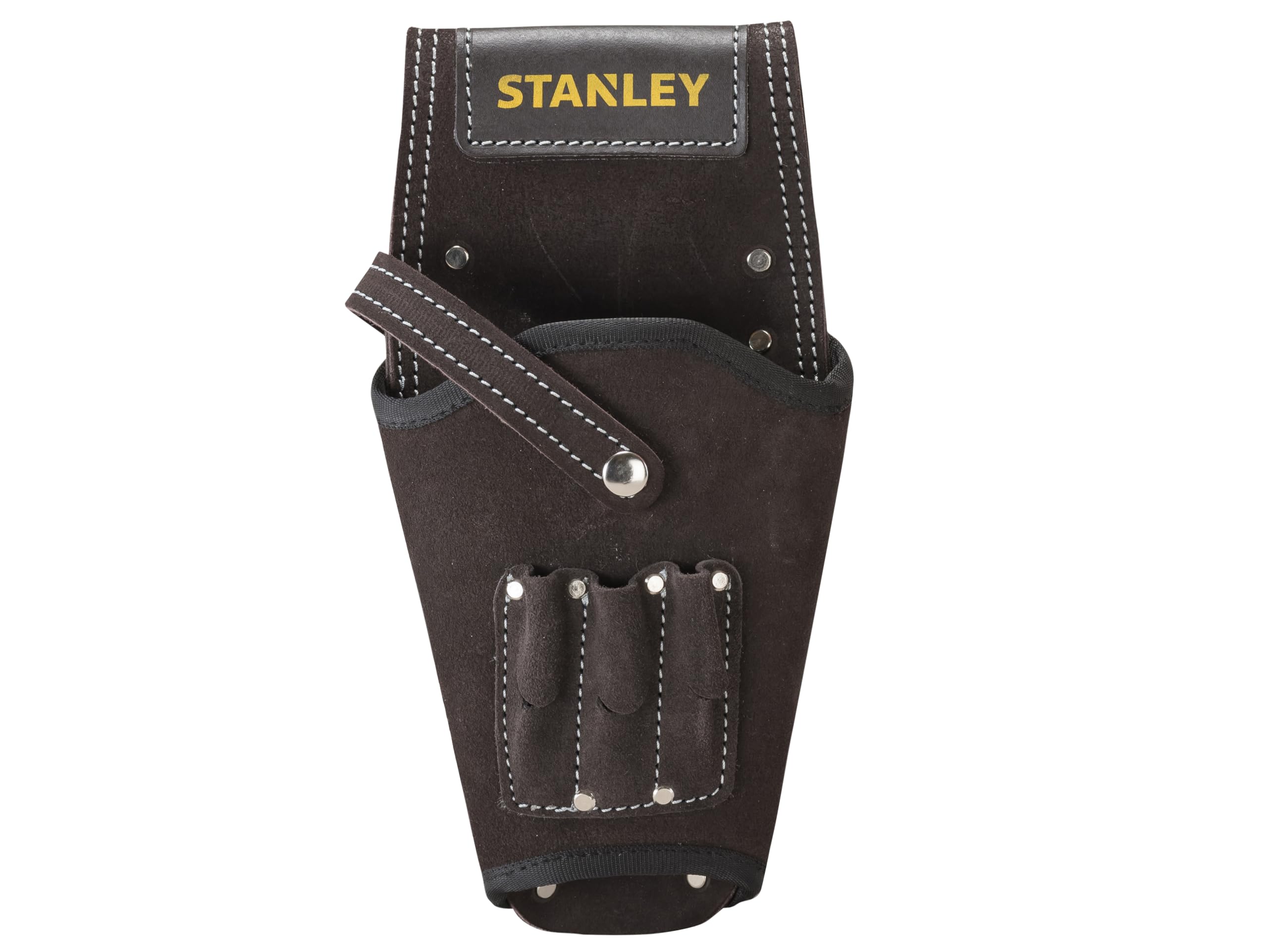 STANLEY Leather Drill Holster, 3 x Small Pockets for Drill Bits Organiser , STST1-80118 , Brown