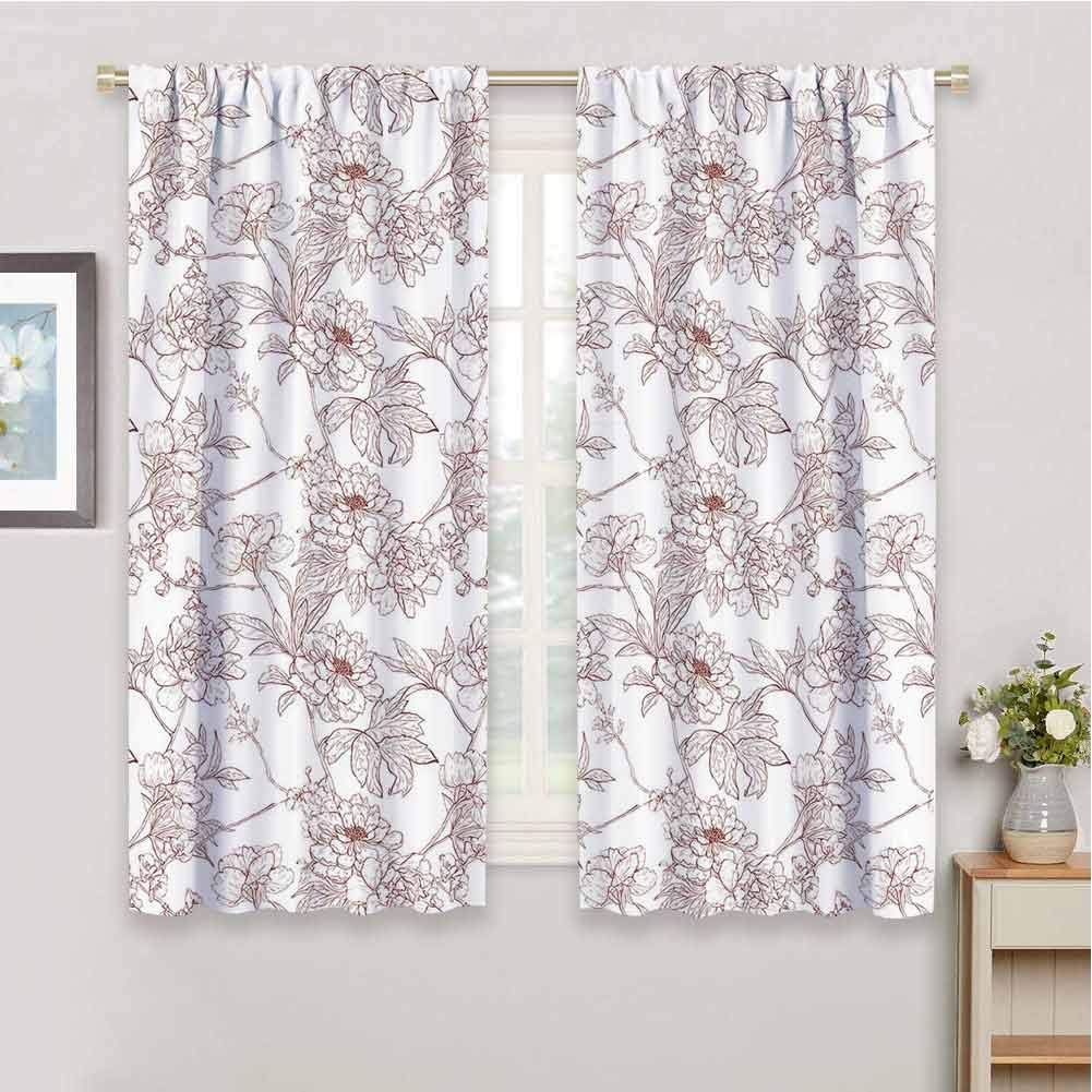 Vintage Premium Blackout Curtains Rustic Sprigs with Wild Peonies Nature Inspired Garden Pattern Vintage Look Kindergarten Noise Reduction Curtains W52 x L72 Inch Burgundy White
