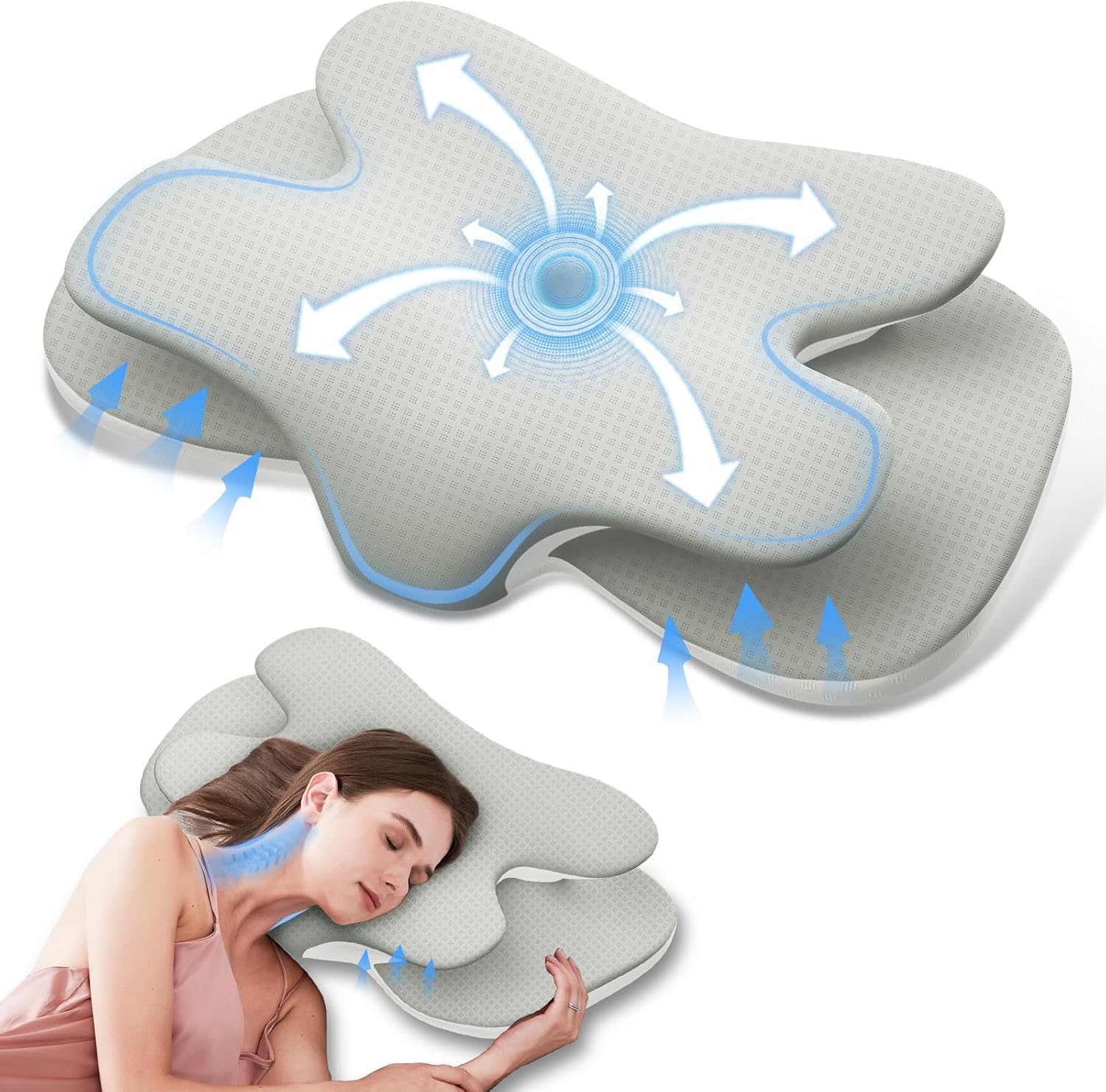 wyewye Cervical Orthopedic Memory Foam Pillow，Orthopedic Neck Pillow for Shoulder Pain，Firm Support Neck Pillow for Side Sleepers, Neck Pain Relief, and Snoring Reduction (Grey)