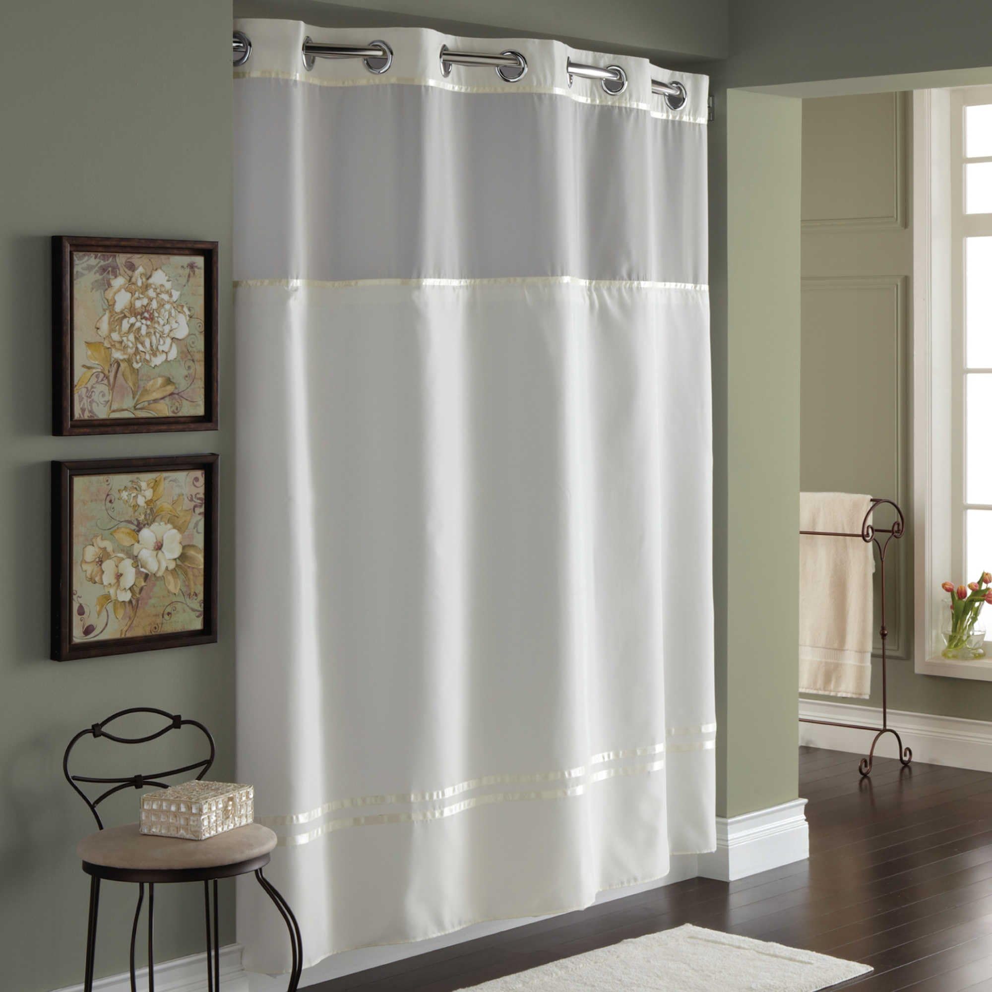 Hookless Escape 54-Inch X 80-InchFabric Shower Curtain and Shower Curtain Liner Set in IVORY + Free Exclusive Gifts