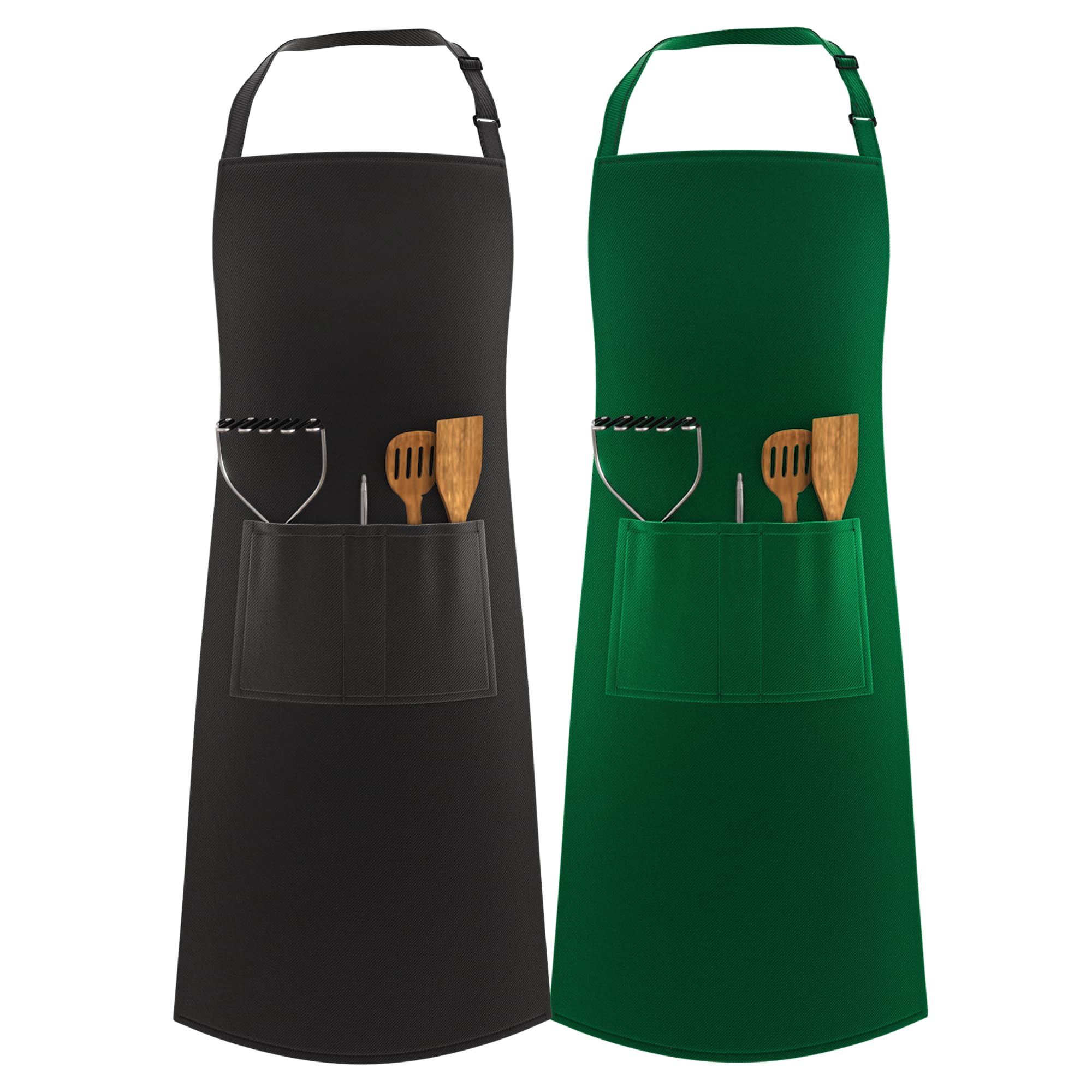 LEFUNDA® 2 Cooking Waterproof Chef Apron with 3 Pockets and Adjustable with Long Straps for Men Women Kitchen Restaurant Cafe BBQ