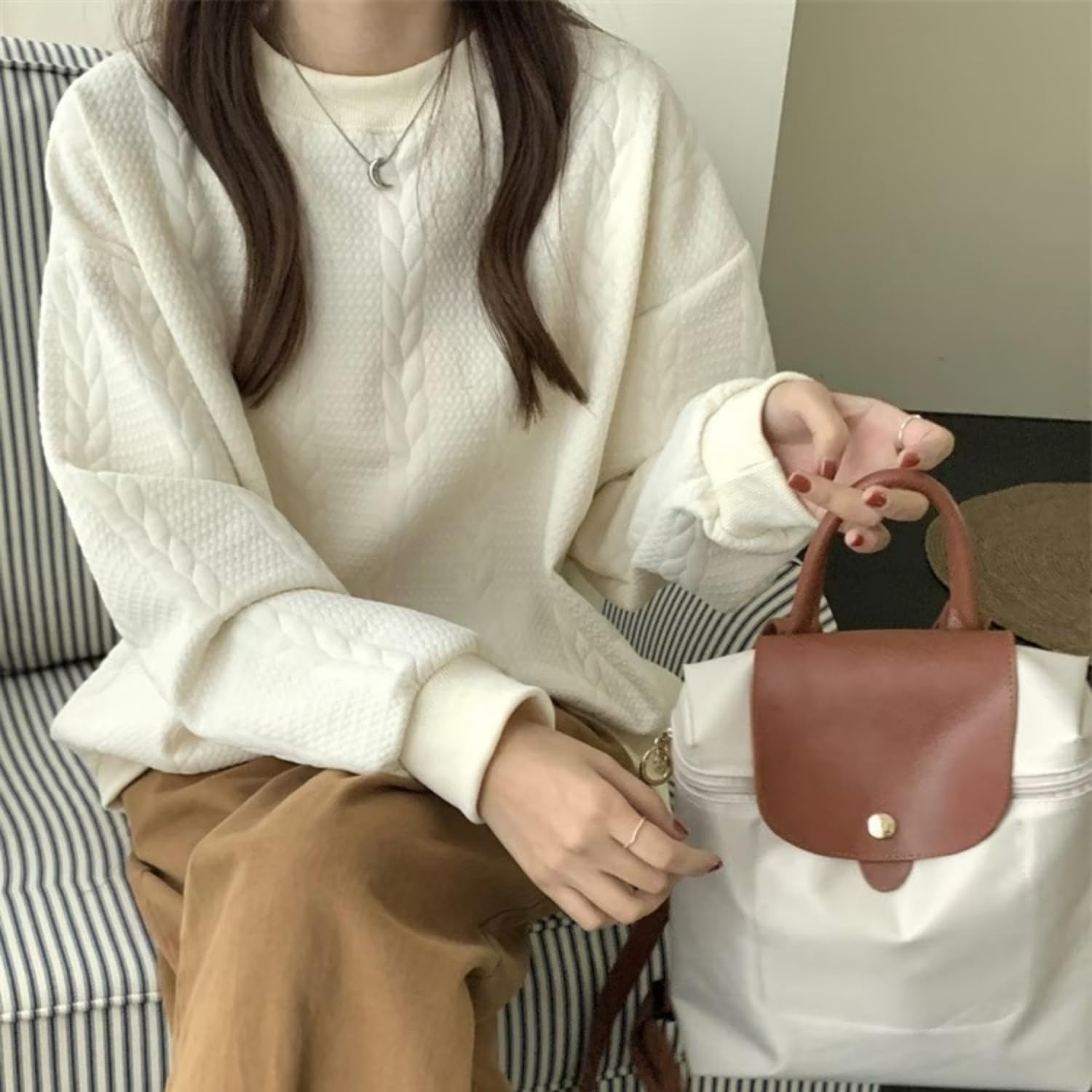 [safulsey] Women's Sweatshirt, Spring, Autumn, Winter, Oversize, Logo, Thin, Long Sleeve, Loose, Large Size, Stylish, Crew Neck, Long, Casual, Cute, Top, Hoodie, Korean Body Cover, Commuting to Work