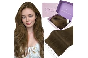 Fshine Tape in Hair Extensions Human Hair 12 Inch Medium Brown Tape in Hair Extensions Skin Weft Straight Real Hair Tape in H