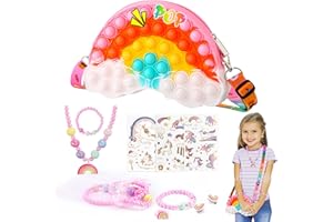 Vanblue Pop Purse for Girls Toys Christmas Gifts Birthday Sensory Fidget Gifts Set Rainbow Cloud Toddler Fidget Purse Bag with Jewelry Toy Set Unicorn Temporary Tattoos Gifts for Kids Party Favors