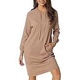 Seta T Women's Hoodie Dress Long Sleeve Ribbed Knit Sweatshirts Dresses with Pocket Fall Winter Outfits