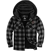 JACKETOWN Boys Fleece Jacket Kids Plaid Flannel Shacket Shirts Sherpa Hoodie Zip Up Sweatshirt Winter Coat 6-15 Years