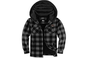 JACKETOWN Boys Fleece Jacket Kids Plaid Flannel Shacket Shirts Sherpa Hoodie Zip Up Sweatshirt Winter Coat 6-15 Years