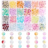 Glass Beads for Jewelry Making, 8mm 24 Colors Crystal Glass Beads, Round Friendship Bracelet Making Kit Bead DIY Crafts for Birthday Gifts