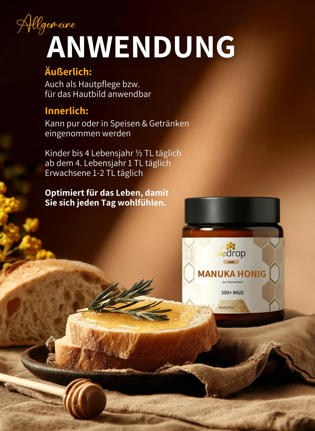 bedrop Manuka Honig mit MGO 500+ XXL Glas - 100% echter Premium Manukahonig aus Neuseeland mit zertifiziertem Methylglyoxal Gehalt (Analyse-Zertifikat) - 140g 3