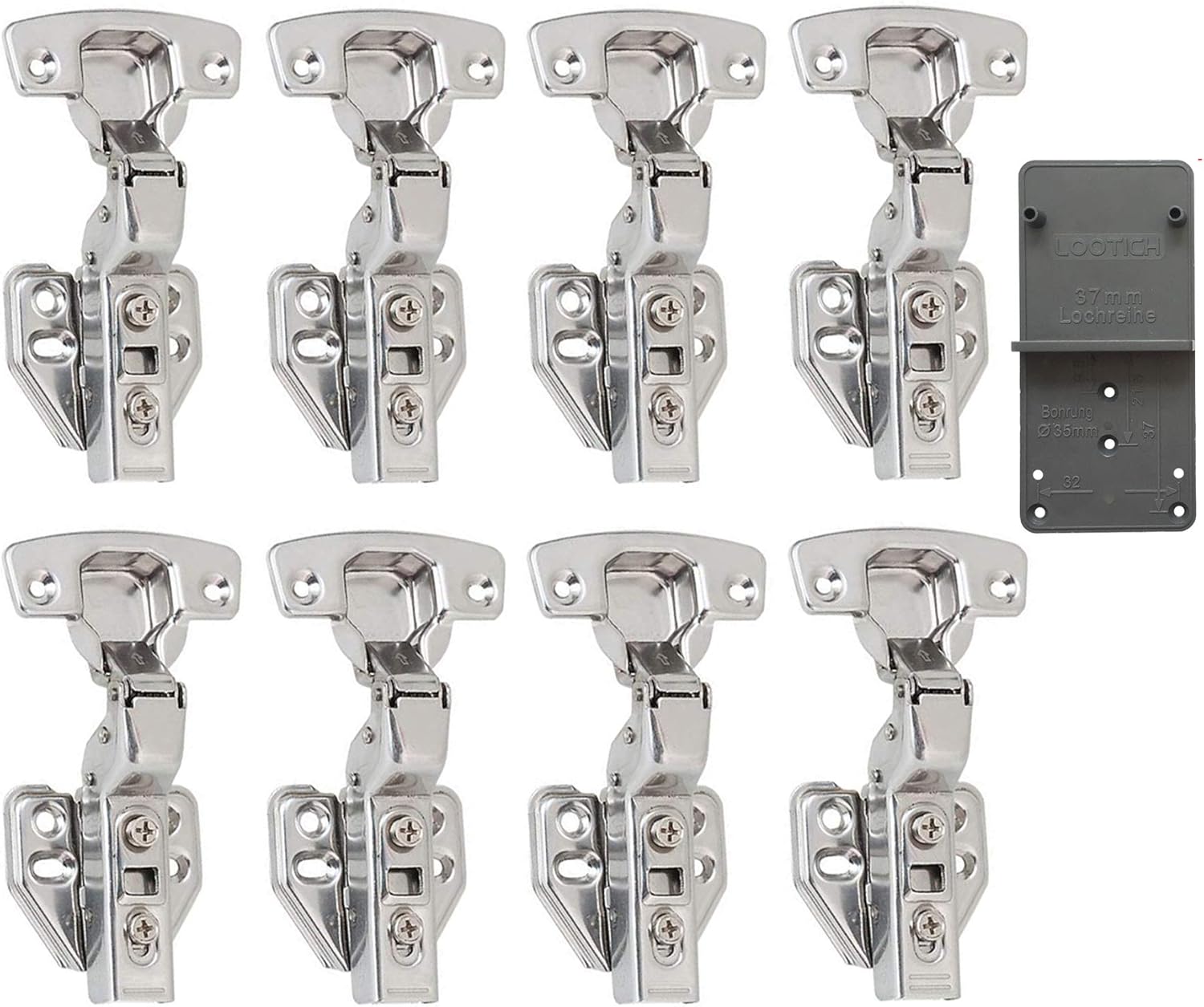 LOOTICH 110 Deg Kitchen Units Concealed Cabinet Door Mute Hinges 35mm Soft Close Inset and Embed Mounting 8 Piece (Include Drilling Jig)