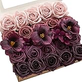 Ling's moment Artificial Flowers Fake Roses Faux Hydrangea Foam Tulip Combo for DIY Wedding Bouquets Centerpieces Arrangements Bridal Shower Party Home Decorations, Plum & Plum Lily, 27pcs