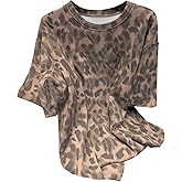 SOLY HUX Women's Plus Size Leopard Top Short Sleeve Crewneck Tee Shirts Vintage Streetwear