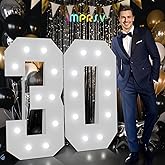 Marquee Numbers 30th-Birthday Decorations: Large 4ft Light up Number Balloon for Party Big 30 Year Old Women Men Birthday Decoration Anniversary Foam Board Wall Number 30