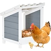 PETSFIT 1 Hole Chicken Nesting Box, PVC Waterproof Roof, Privacy Cover | Wall Mounted or Floor Use, Natural Fir Wood, Easy to Assemble and Clean, For Backyard Coops and Farms, Fits Standard Hens