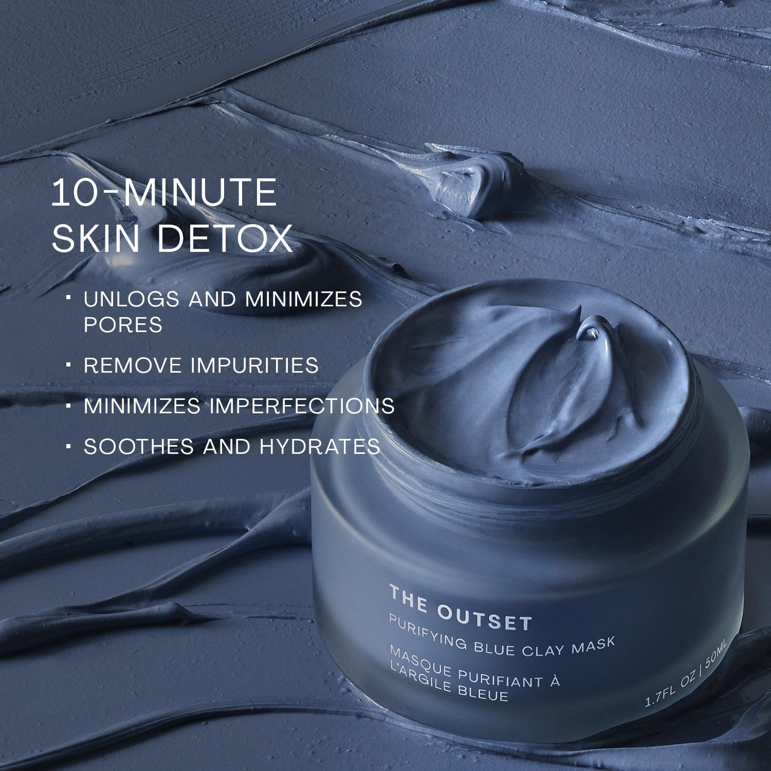 The Outset Purifying Blue Clay Mask - Gentle Fragrance Free Non-Drying Detox - Hydrating, Clarifying for Blackheads and Pores - Clean, Vegan, Gluten Free - All Skin Types, Sensitive Skin - 1.7 fl oz