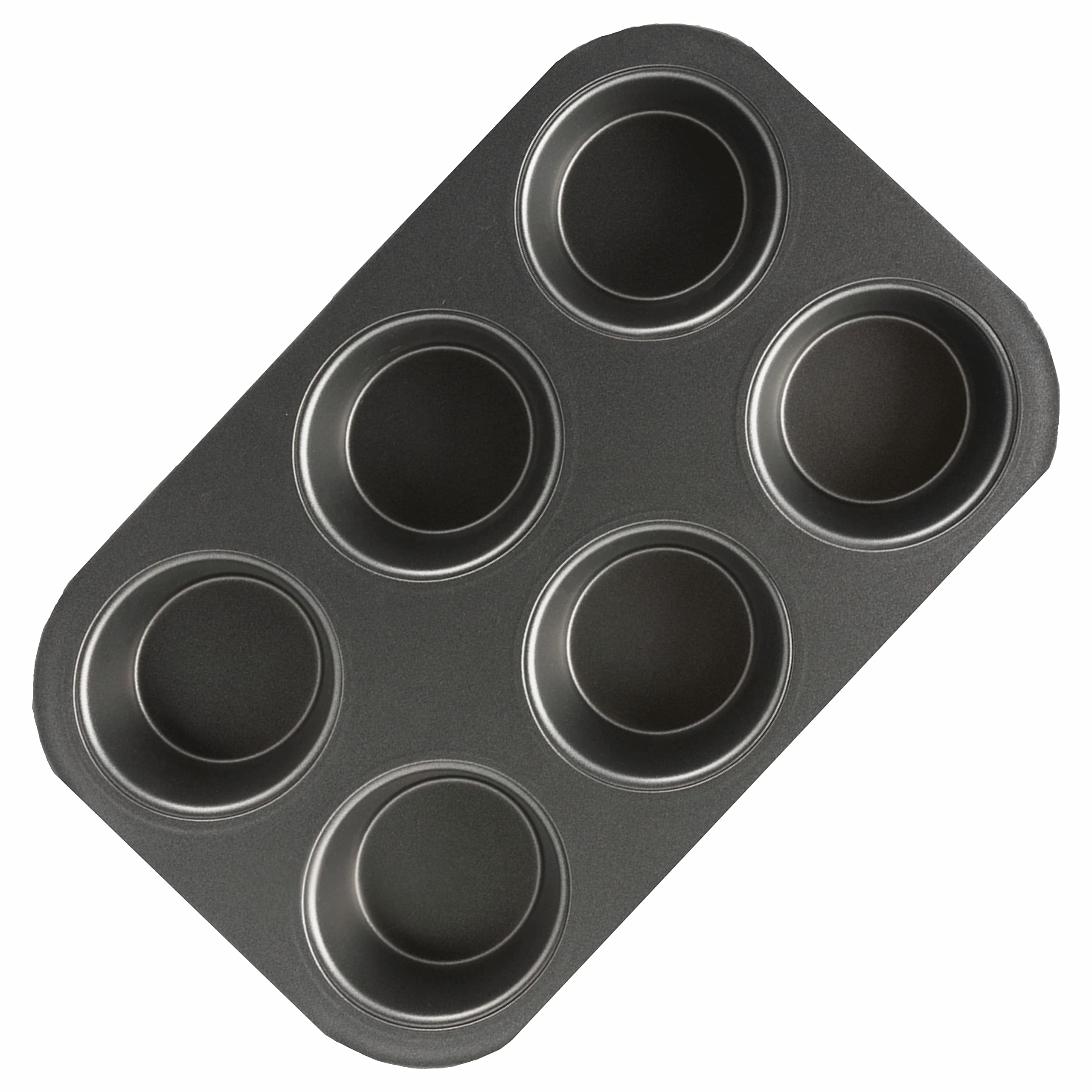 SUL Non Stick Muffin Trays Baking Moulds, Cupcake Tray for Yorkshire Pudding Tray, Cup Cakes, Muffin Tin Mince Pie Baking Tray Sweet Treats Dishwasher Safe (6 Cup Black Tray)