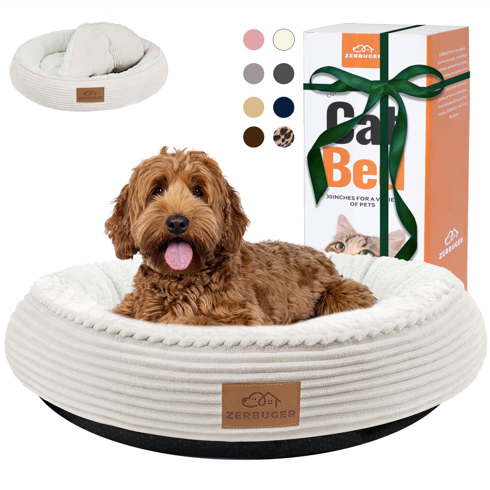 Photo 1 of Zerbuger 30in Round Dog Bed Sofa for Small/Medium/Large Dogs, Machine Washable Supportive Foam Pet Couch with Washable Removable Mat and Non-Slip Bottom, Pet Cuddler for Indoor/Outdoor/Car/Cage, Cream