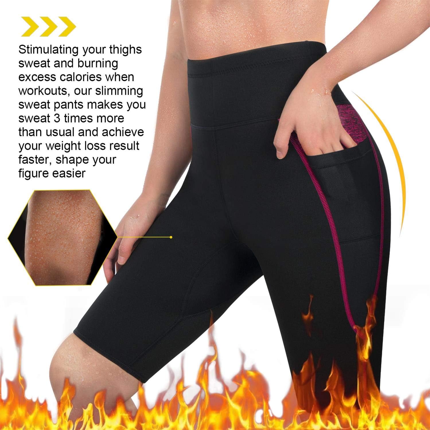 TrainingGirl High Waist Sauna Sweat Shorts Weight Loss Workout Pants with Pocket for Women Running Gym Yoga Exercise : Clothing