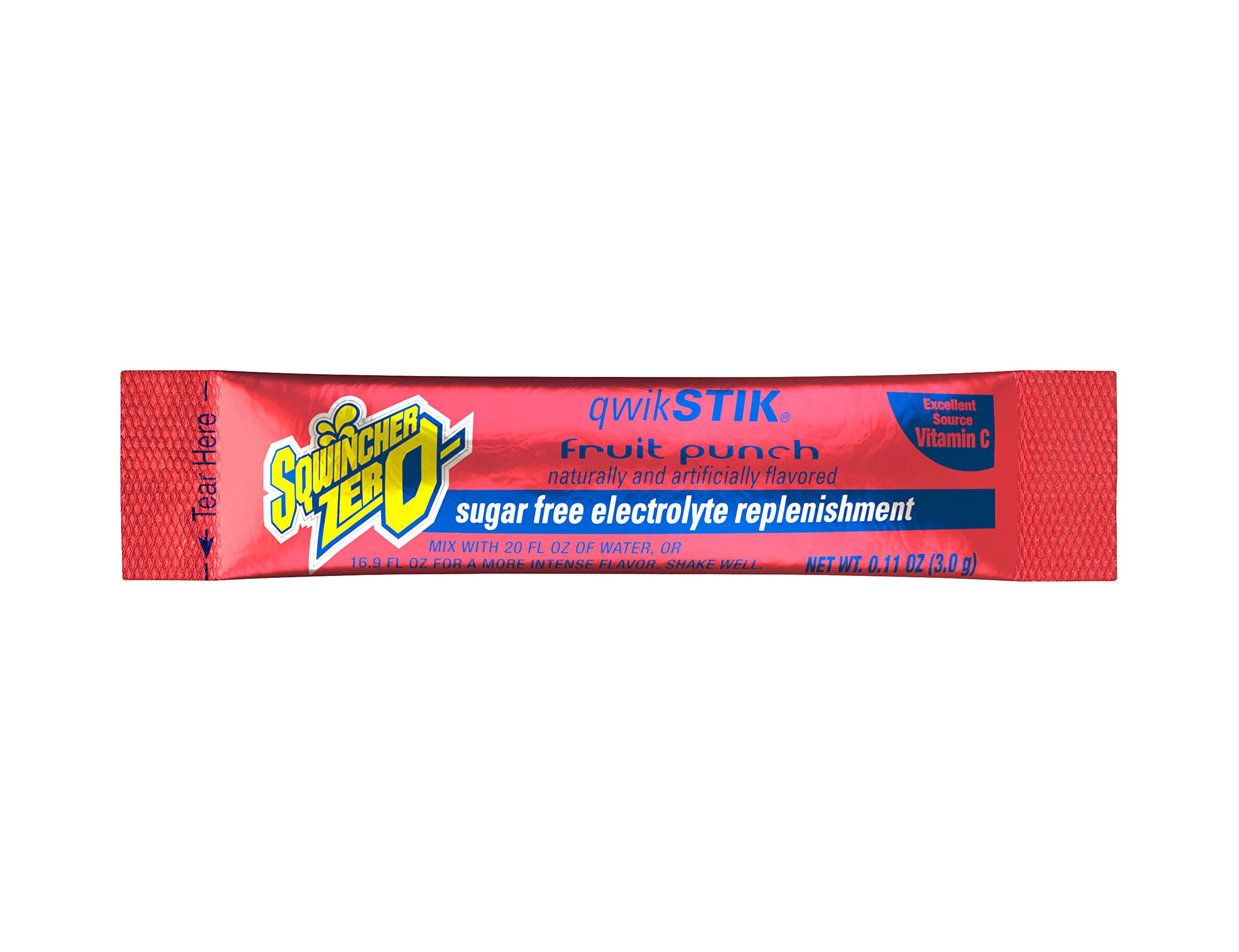 Sqwincher Zero Qwik Stik, Fruit Punch, Sugar Free, Low Calorie, Low Sodium Electrolyte Powder Hydration Drink Mix, .11 0z Packet (Pack of 50)