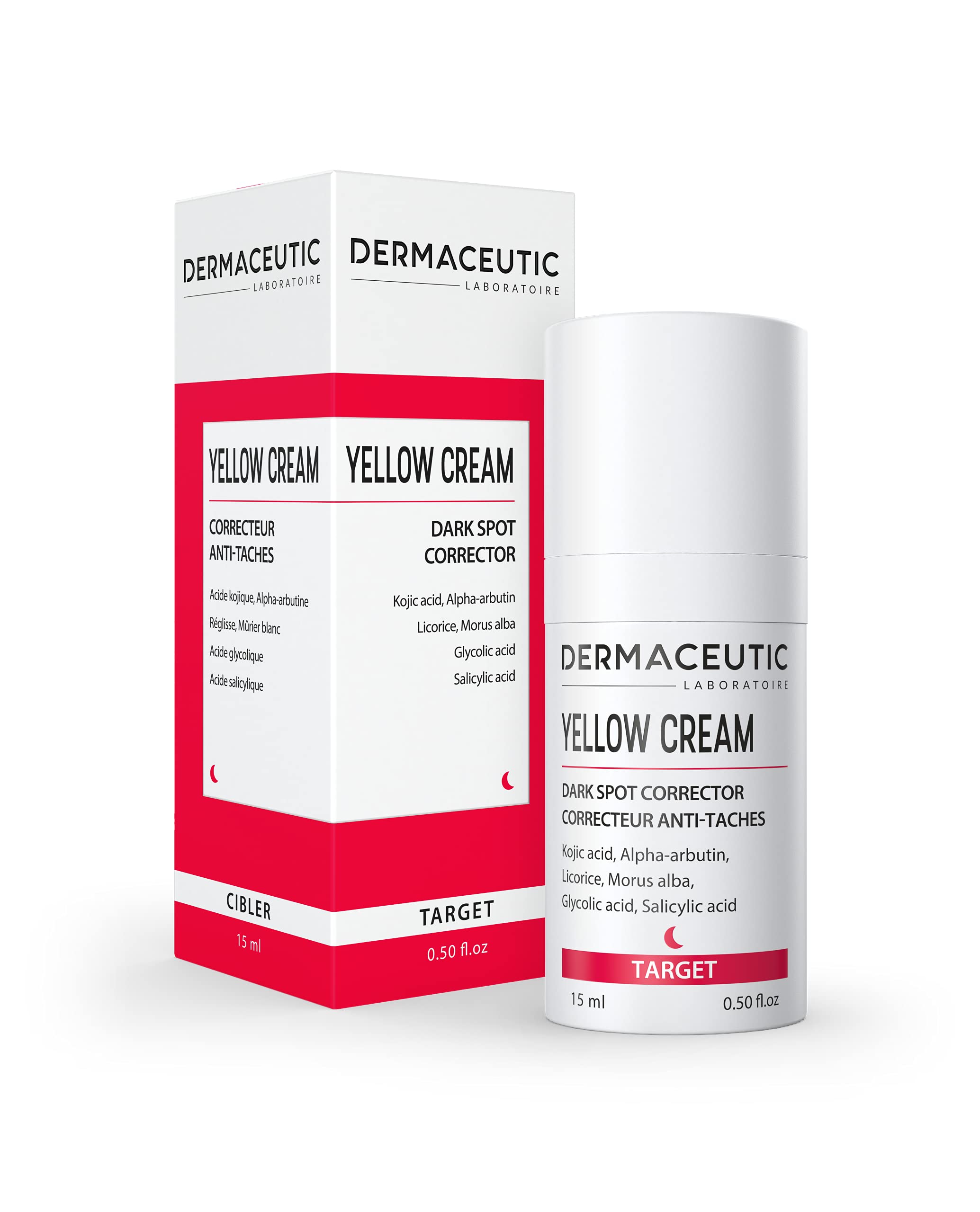 DERMACEUTIC Yellow Cream - Skin Tone Brightener - Lightening face cream for uneven skin tone - Pigmentation cream - Contains Kojic acid, Arbutin, Licorice, Glycolic acid and Salicylic acid - 15ml