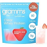 GRAMMS Clear Protein Powder 20G Protein for Women & Men | Grass-Fed Whey Isolate, Zero Sugar, Zero Lactose, Non-Bloating, Non-GMO (18 Servings) (Strawberry Acai)