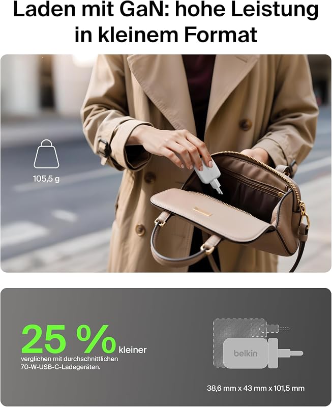 BoostCharge Pro 70W 3-Port GaN Ladegerät USB C mit Reisestecker-Set