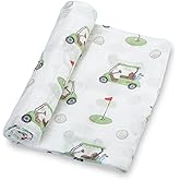 LollyBanks 100% Cotton Muslin Swaddle Blanket, Golf Print, 47 x 47 Inches, Baby Receiving Blanket, Soft and Breathable, Unisex, 1 Count
