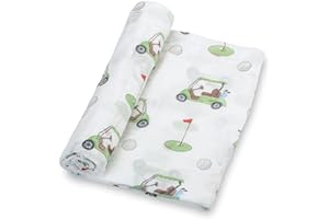 LollyBanks 100% Cotton Muslin Swaddle Blanket, Golf Print, 47 x 47 Inches, Baby Receiving Blanket, Soft and Breathable, Unisex, 1 Count