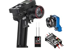 GOUP RC GOUPRC Racing RC Transmitter 8 Channels 2.4GHz and Receiver with 2204 2400KV Brushless Outrunner Transmission Motor & 30A Brushless Esc for SCX24 RC Crawler Axial 1/24 RC Car Crawler Blue