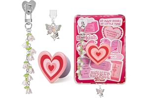 AIERSA Cute Charms Set for Kindle,Included Dust Plug Charm Type C/USB C,Heart Grip Holder,Flower Keychain with Hook for Kindle Accessories,Compatible with Kindle Paperwhite 11th 12th Generation-Pink