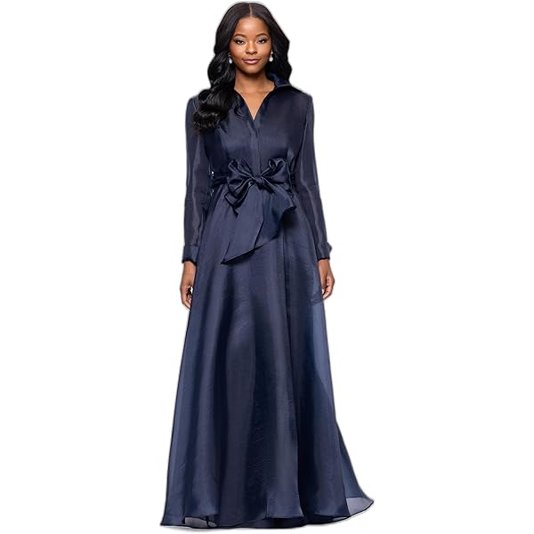 knee length dresses for ladies Long Sleeve Satin Dress 10 / Navy main image 0