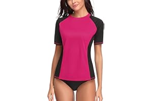 ATTRACO Women Short Sleeve Surfing Shirt UPF50+ Rash Guard Swimwear Floral Printed