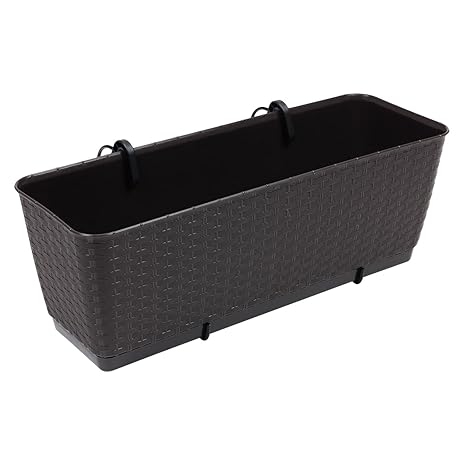 Blumentopf Blumenkasten Balkonkasten Rattan Optik inkl. Untersetzer Halterung braun L 50 cm