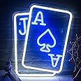gamerneon Playing Cards Neon Signs for Wall Decor Poker Teens Led Neon Light Blue White Usb Light Sign for Bedroom Casino Bar Hotel Play Room Birthday Party Decor