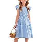 Arshiner Toddler Cotton Linen Dress Summer Casual Party Double-Ruffle Sleeves Dresses 2-6Y