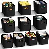 ORGIDOL 10 Pack Black Plastic Storage Bins, Storage Container for Organizing, Storage Boxes with Handle for Shelves, Cute Organizer Bins for Craft, Snacks, Pantry, Cabinet, 9.69x6.7x5.7 inch