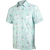 GORENZI Men's Golf Shirts Short Sleeve Moisture Wicking Print Patterns Collared Performance Polo Golf Shirts for Men Dry Fit