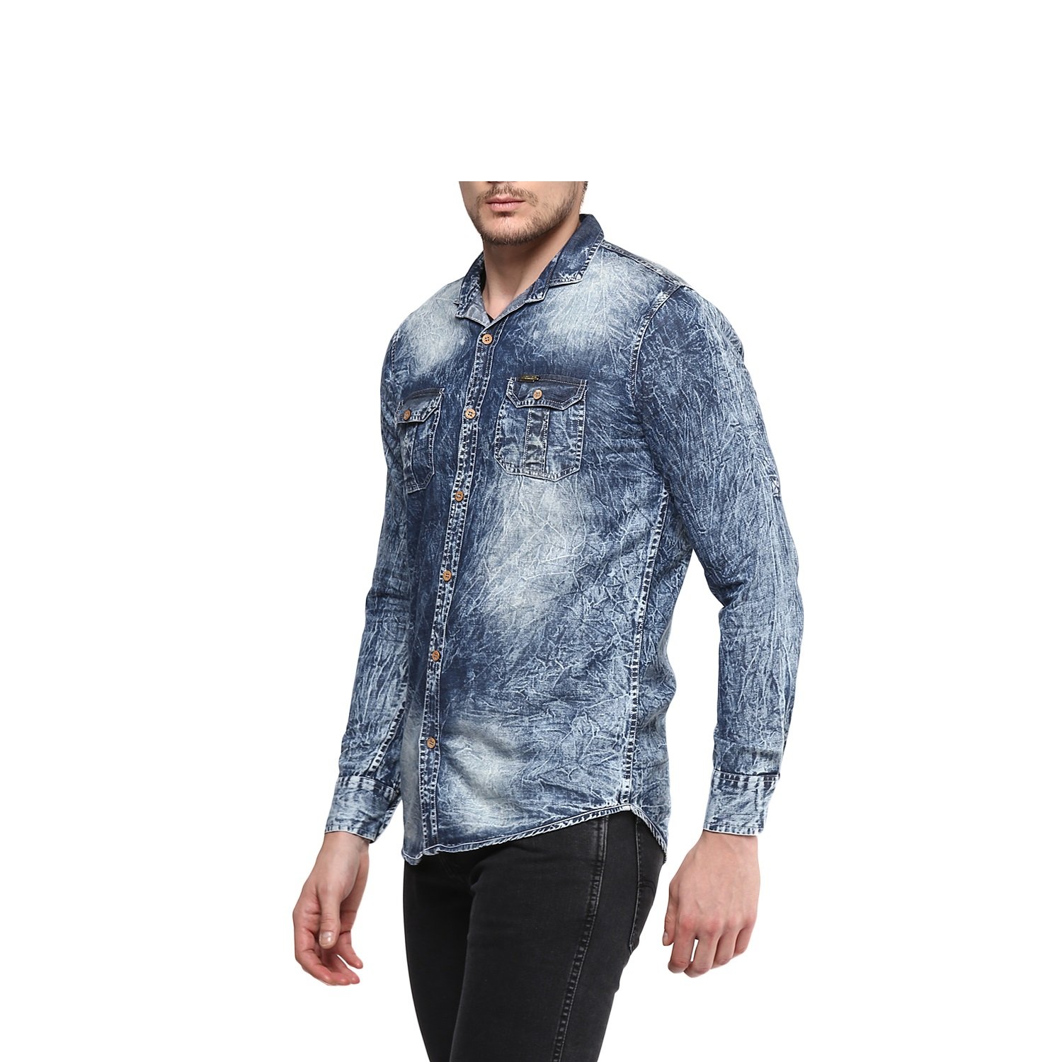 urbano fashion men's grey casual slim fit denim shirt