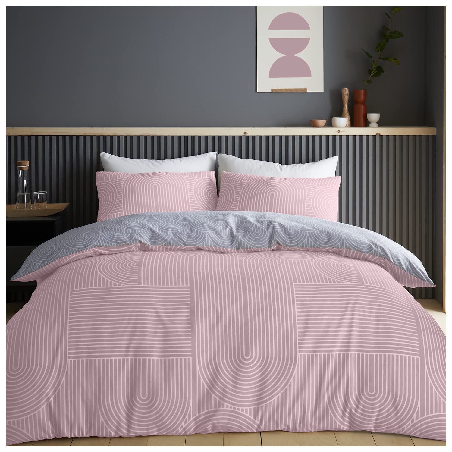 GC GAVENO CAVAILIA Striped Duvet Cover Single, Polycotton Printed Bedding Sets, Breathable Bed Covers, Pink