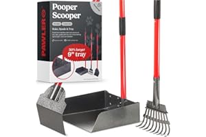 Pawler Pooper Scooper for Large Dogs, Small Dogs and Horses, Metal Poop Scooper Set with Long Handle Rake, Spade and Tray for Yard, Grass, Dirt or Gravel, Heavy Duty Aluminum Poop Picker Upper