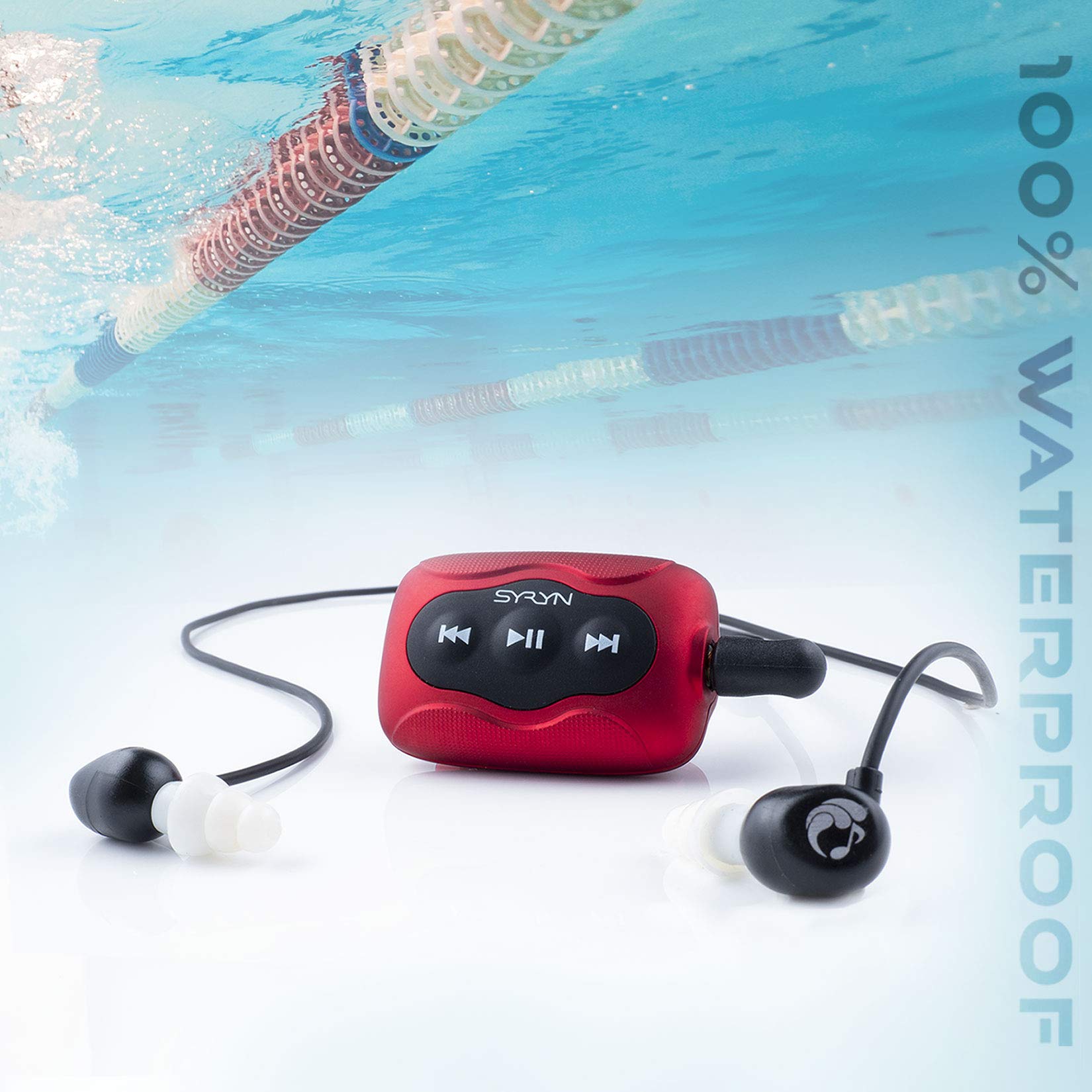 SYRYN 8GB Waterproof MP3 Player + Swimbuds Flip Headphones Swim With