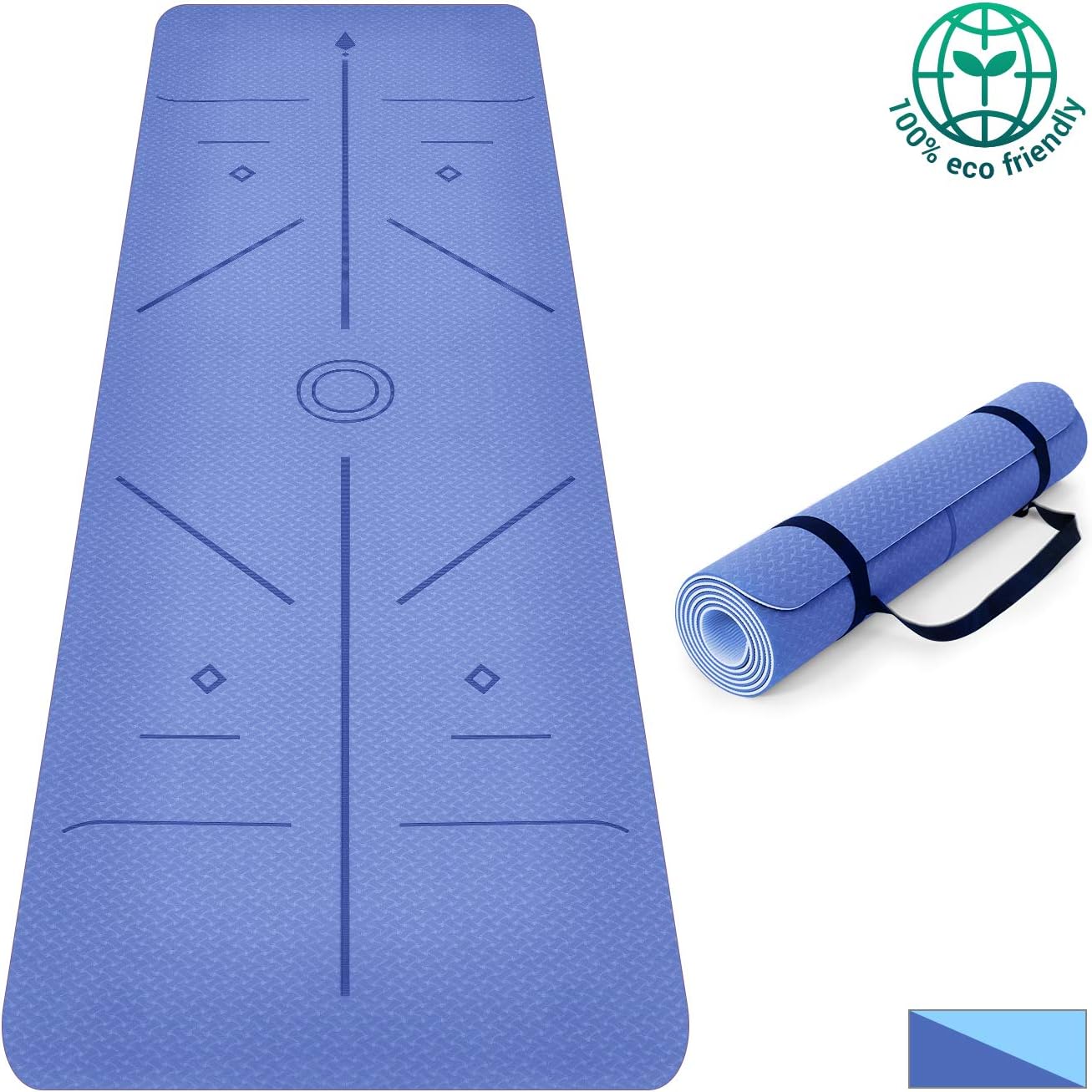 Oudort Yoga Mat Alignment Lines, Fitness Mat Thickness 1/4-Inch Eco Friendly Material SGS Certified Ingredients TPE Non-Slip Exercise Mat