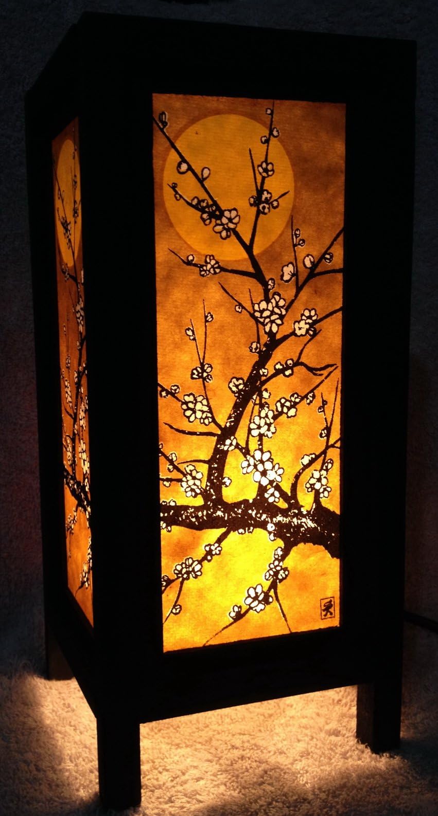 Thai Vintage Handmade ASIAN Oriental Art Japanese Sakura Cherry Blossom Tree Branch with Sun Light Bedside Table Lamp or Home Garden Decoration.