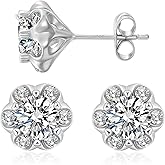 Gemtailor Big Moissanite Flower Stud Earrings 0.6CT-2CT D Color VVS1 18K White Gold Plated 925 Sterling Silver Hypoallergenic Earrings Gift Jewelry with GRA Certificationfor Women & Men