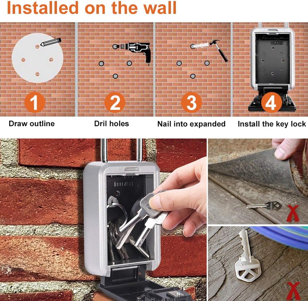 Caja de Seguridad para Llaves, Montaje en Pared Candado Caja Llaves Codigo de 4 Dígitos Combinación, Almacenamiento Seguro para Exterior, Casa, Coche, Garaje, Escuela [Grande Capacidad] (Negro): Amazon.es: Bricolaje y herramientas