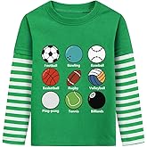 DDSOL Toddler Boy Long Sleeve Shirt Ball Dino Train Planet Excavator Stripe Long Sleeve Tops for Kids 2-7 Years