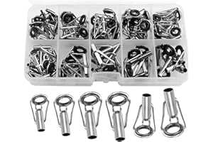 GENERIC 50 Pieces Fishing Rod Tip Repair Kit Rod Tips Kit Replacement for Freshwater Saltwater Rods Stainless Steel Ceramic Ring Guide Replacement Kit