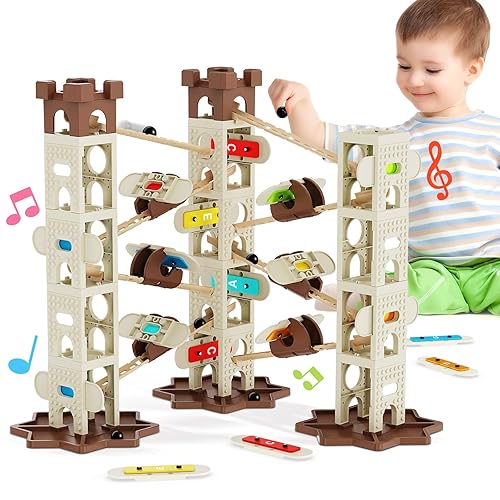 Fygurso Marble Runs With Music Pillars for Kids 6-12, STEM Educational Learning Maze Track Toys for Boys Girls, Gift for Ages 6 7 8 9 10 11 12 Years Old