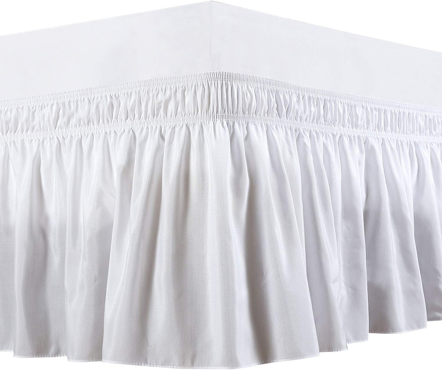 Wrap Around Bed Skirts Elastic Dust Ruffles - White Twin Size - 14 Inches Drop Easy Fit - Wrap Around Dust Ruffle Bed Skirt - Bedskirt Dust Ruffles - Wrap Around Bed Skirts